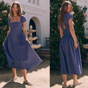 Free People Ciara Pucker Check Midi in
Blue